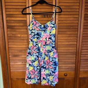 Lilly Pulitzer Navy Floral Sundress with Pink, Yellow, Lime Accents